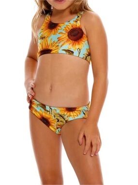 Agua Bendita Sunflower Print Girls Two-Piece Swimsuit